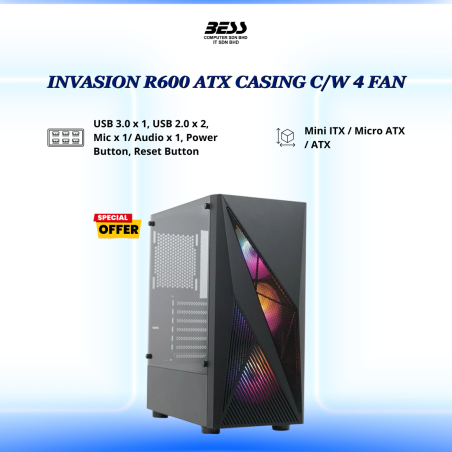 INVASION R600 ATX CASING WITH 4 FAN