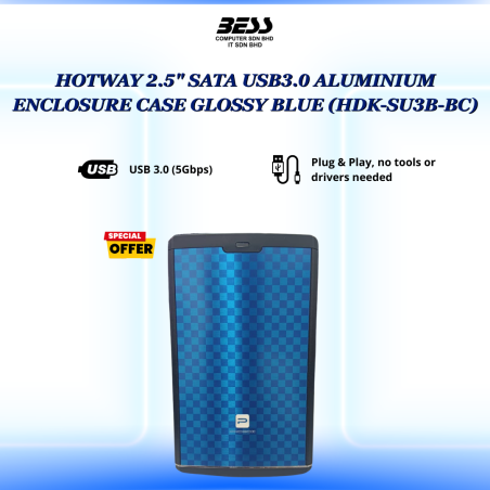 HOTWAY 2.5" SATA USB3.0 ALUMINIUM ENCLOSURE CASE GLOSSY BLUE