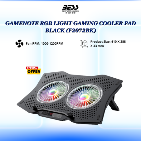 GAMENOTE RGB LIGHT GAMING COOLER PAD BLACK