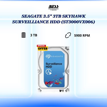 SEAGATE 3.5" 3TB SKYHAWK SURVEILLIANCE HDD