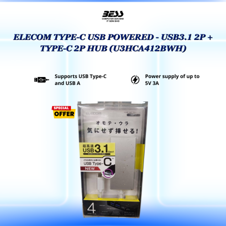 ELECOM TYPE-C USB POWERED - USB3.1 2P + TYPE-C 2P HUB
