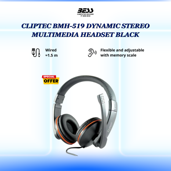 CLIPTEC BMH-519 DYNAMIC STEREO MULTIMEDIA HEADSET BLACK