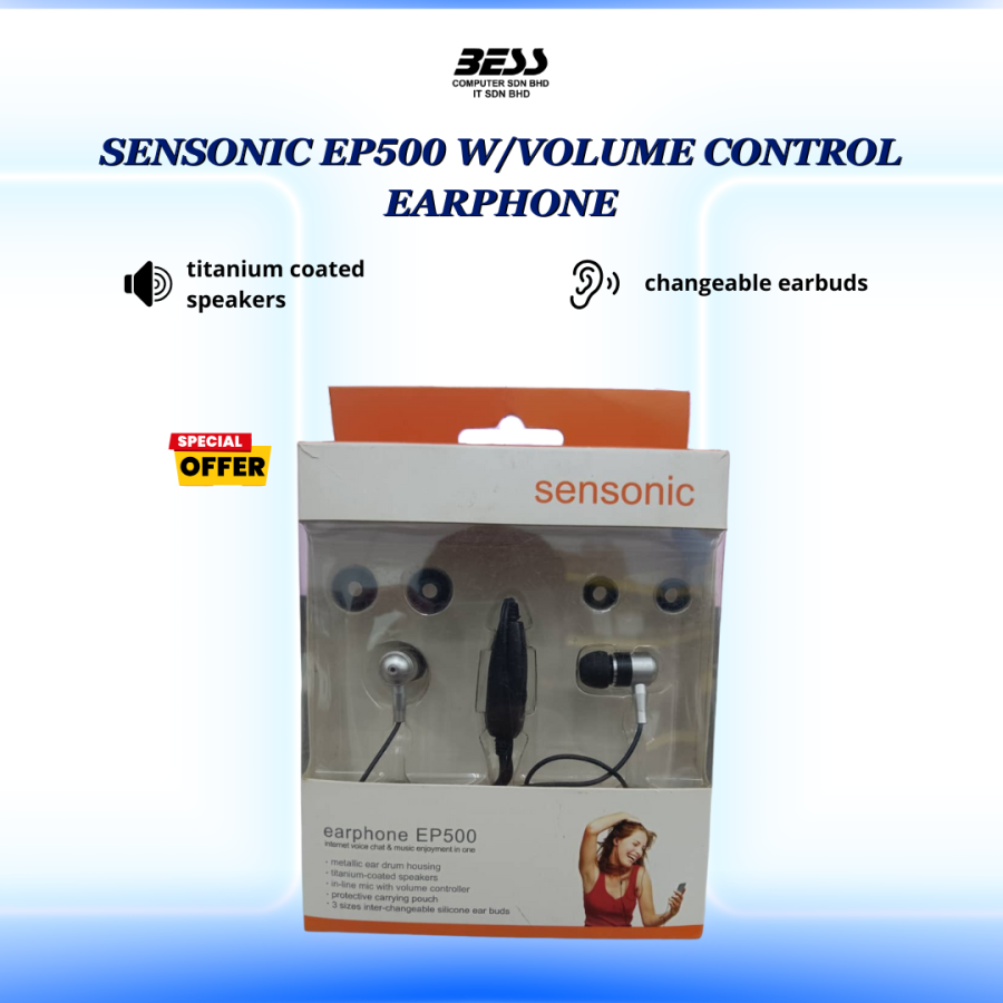 SENSONIC EP500 W/VOLUME CONTROL EARPHONE