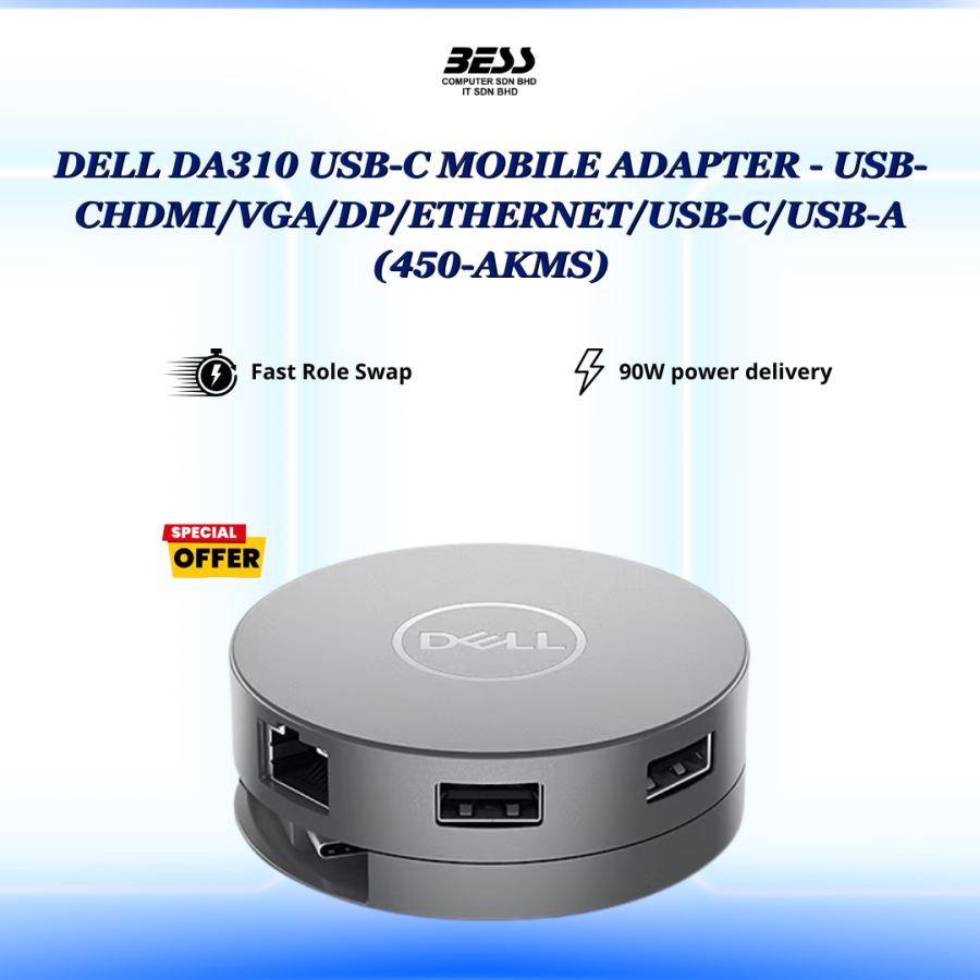 DELL DA310 USB-C MOBILE ADAPTER - USB-C-HDMI/VGA/DP/ETHERNET/USB-C/USB-A