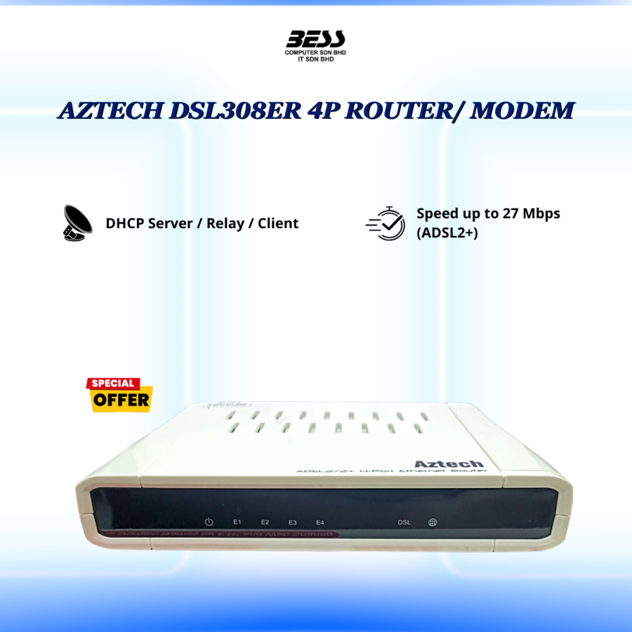 AZTECH DSL308ER 4P ROUTER/ MODEM AZTECH DSL308ER 4P ROUTER/ MODEM