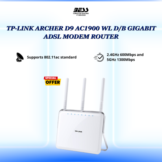 TP-LINK ARCHER D9 AC1900 WL D/B GIGABIT ADSL MODEM ROUTER