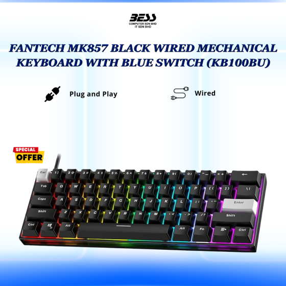 FANTECH MK857 BLACK WIRED MECHANICAL KEYBOARD WITH BLUE SWITCH