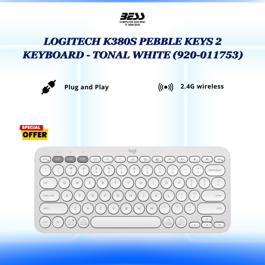 LOGITECH K380S PEBBLE KEYS 2 KEYBOARD - (TONAL GRAPHITE/WHITE/ROSE)