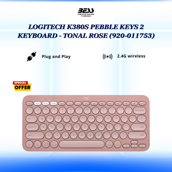LOGITECH K380S PEBBLE KEYS 2 KEYBOARD - (TONAL GRAPHITE/WHITE/ROSE)