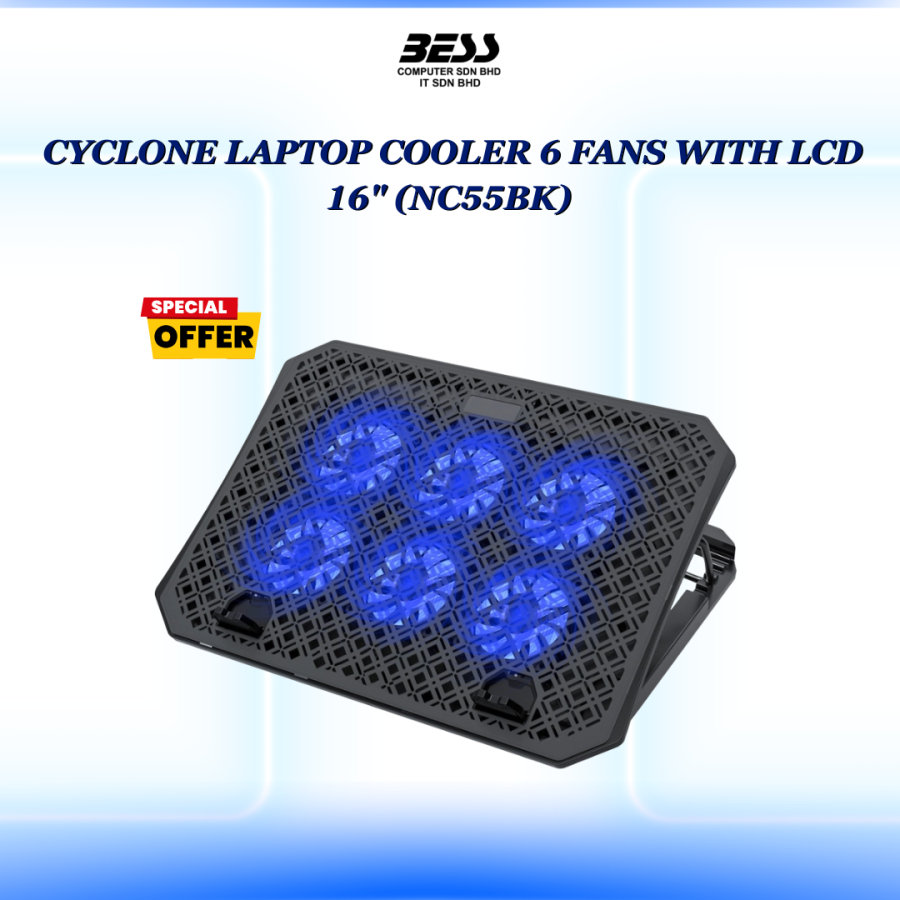 CYCLONE LAPTOP COOLER 6 FANS WITH LCD 16" (NC55BK)