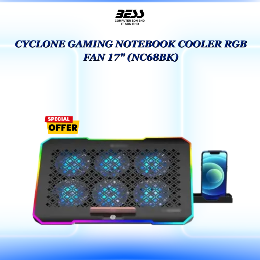 CYCLONE GAMING NOTEBOOK COOLER RGB FAN 17" (NC68BK)