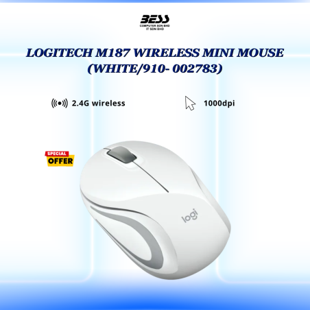 LOGITECH M187 WIRELESS MINI MOUSE (WHITE/BLACK/PALACE BLUE/BRIGHT RED)