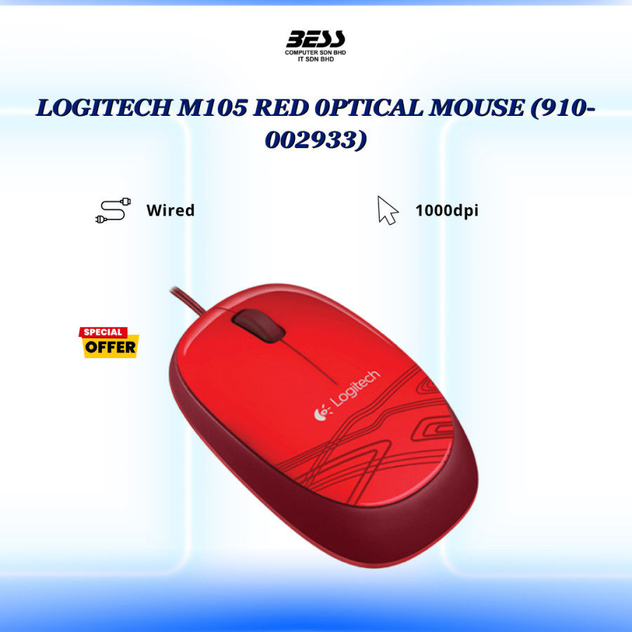 LOGITECH M105 BLACK/WHITE/RED OPTICAL MOUSE