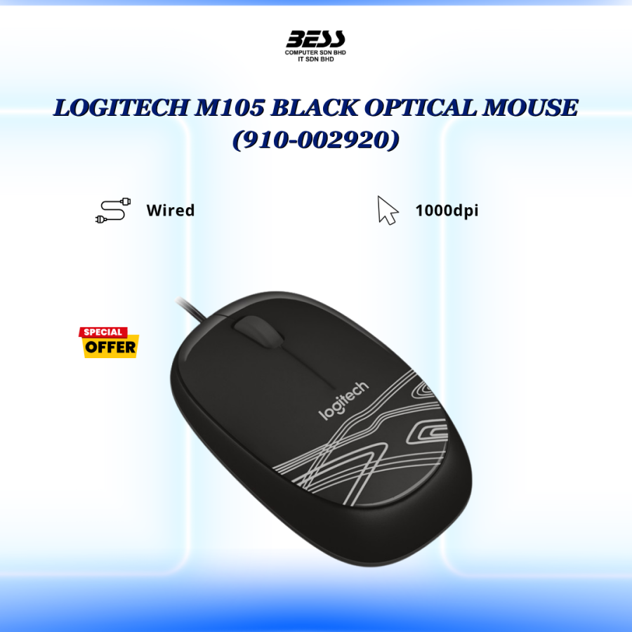 LOGITECH M105 BLACK/WHITE/RED OPTICAL MOUSE