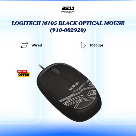 LOGITECH M105 BLACK/WHITE/RED OPTICAL MOUSE