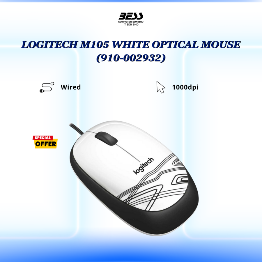 LOGITECH M105 BLACK/WHITE/RED OPTICAL MOUSE