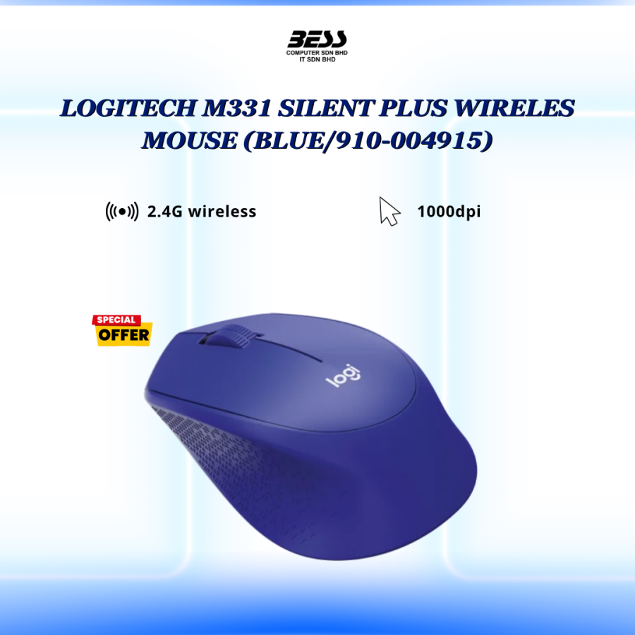 LOGITECH M331 SILENT PLUS WIRELES MOUSE (BLACK/BLUE/RED)