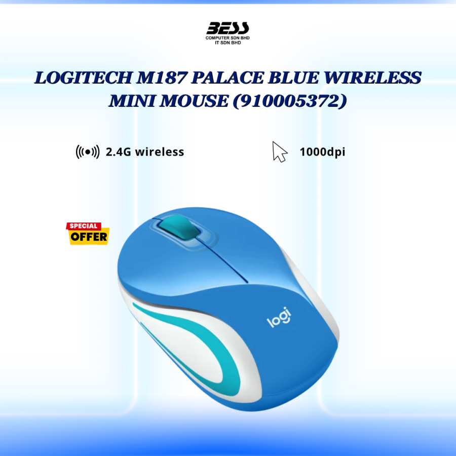 LOGITECH M187 WIRELESS MINI MOUSE (WHITE/BLACK/PALACE BLUE/BRIGHT RED)