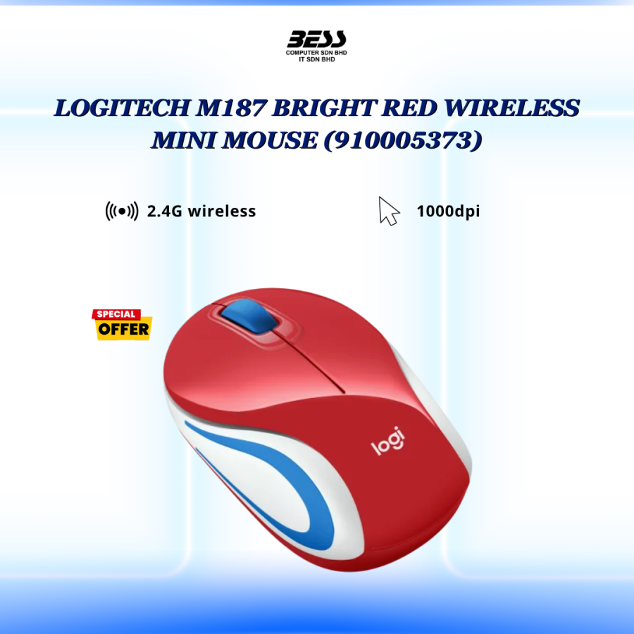 LOGITECH M187 WIRELESS MINI MOUSE (WHITE/BLACK/PALACE BLUE/BRIGHT RED)