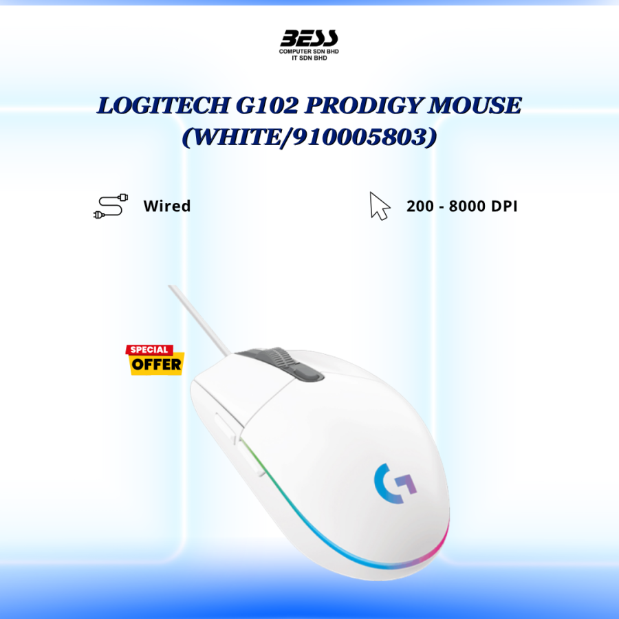 LOGITECH USB GAMING G102 LIGHT SYNC MOUSE (BLACK/WHITE)