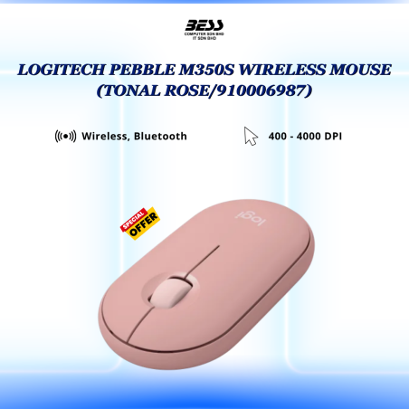 LOGITECH PEBBLE M350S WIRELESS MOUSE (TONAL ROSE/GRAPHITE/WHITE)