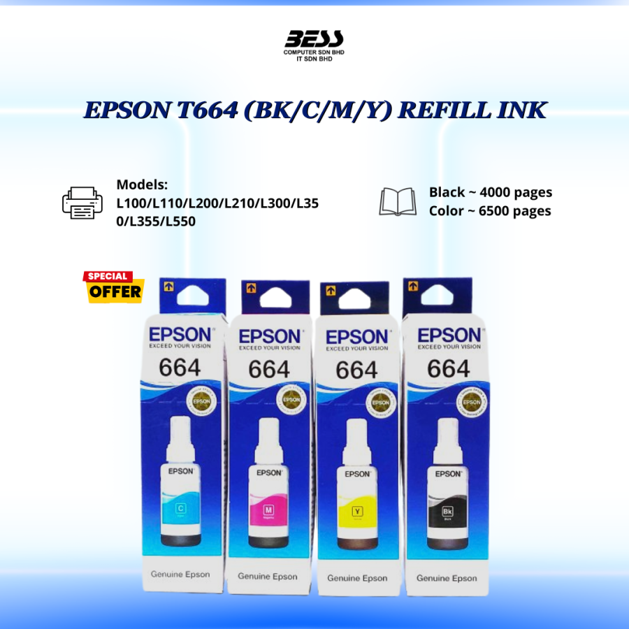 EPSON T664 (BK/C/M/Y)  REFILL INK
