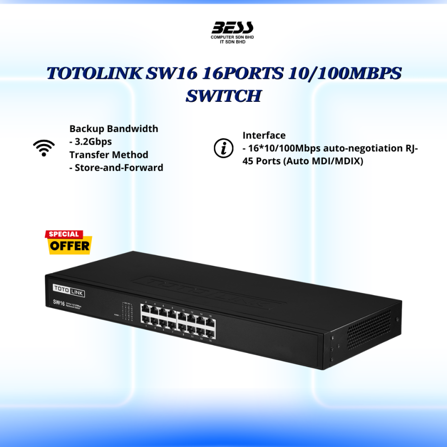 TOTOLINK SW16 16PORTS 10/100MBPS SWITCH