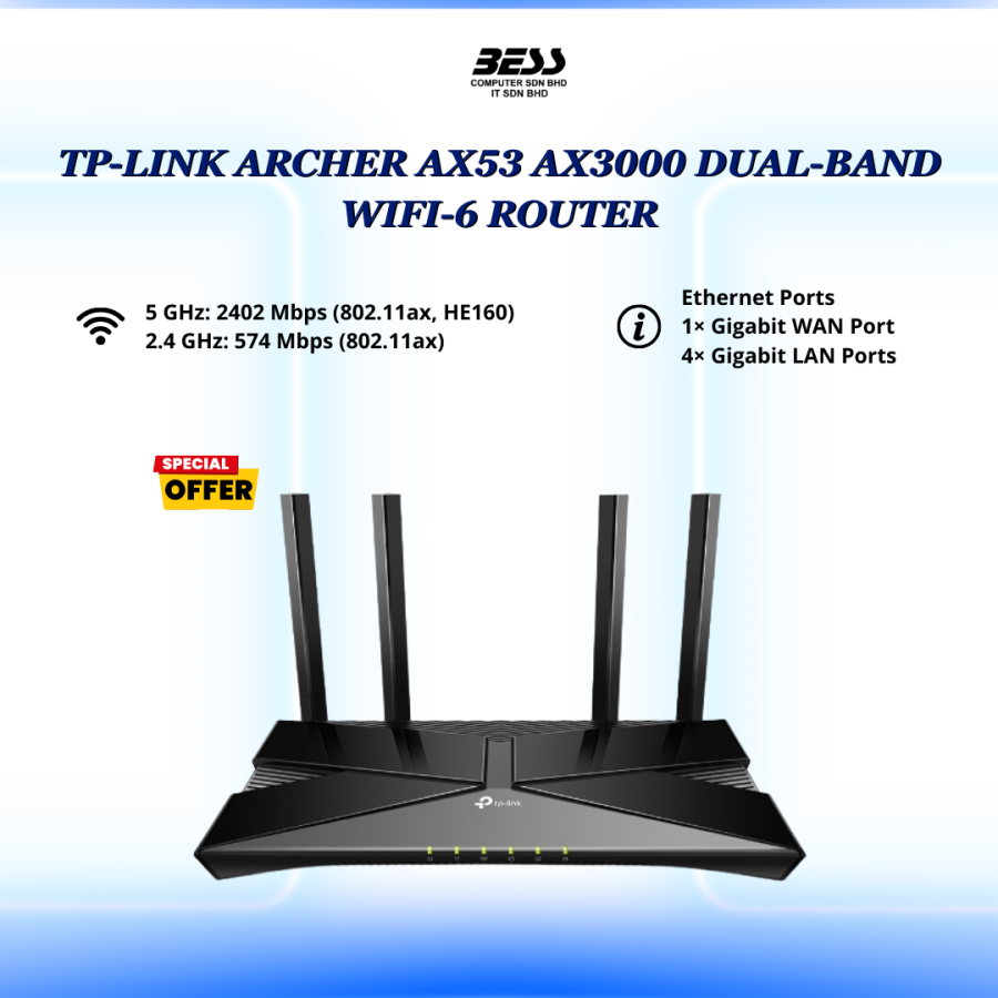 TP-LINK ARCHER AX53 AX3000 DUAL-BAND WIFI-6 ROUTER