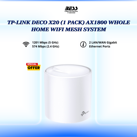 TP-LINK DECO X20 (1 PACK) AX1800 WHOLE HOME WIFI MESH SYSTEM