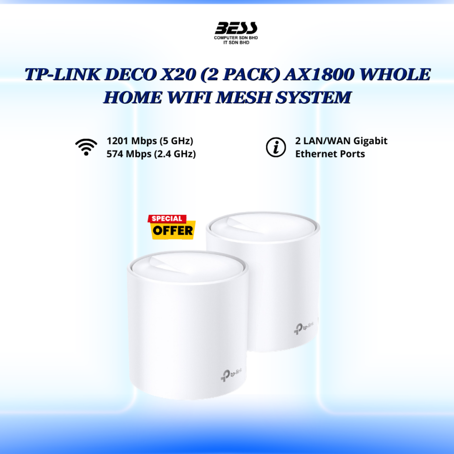 TP-LINK DECO X20 (2 PACK) AX1800 WHOLE HOME WIFI MESH SYSTEM