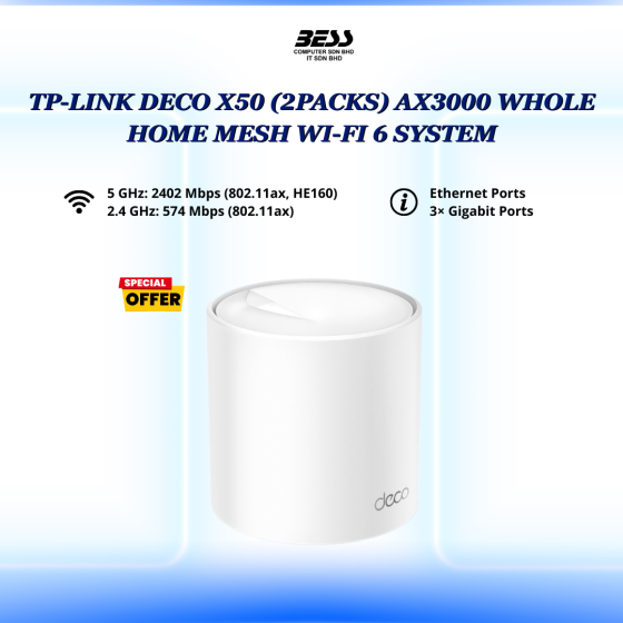 TP-LINK DECO X50 (2PACKS) AX3000 WHOLE HOME MESH WI-FI 6 SYSTEM