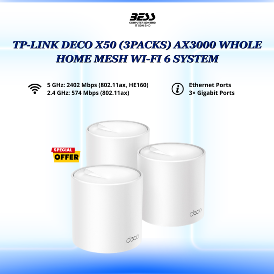 TP-LINK DECO X50 (3PACKS) AX3000 WHOLE HOME MESH WI-FI 6 SYSTEM