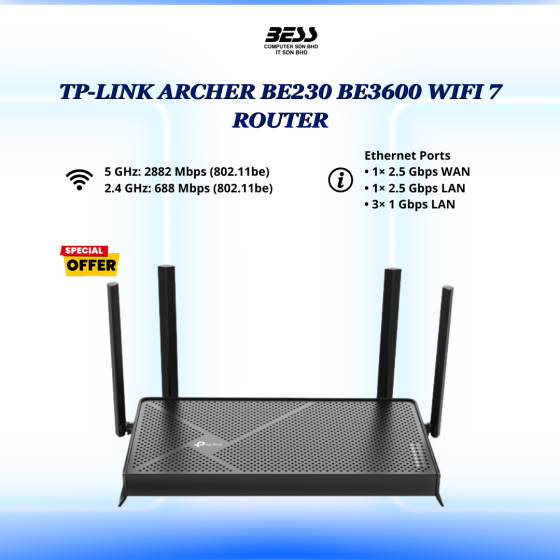 TP-LINK ARCHER BE230 BE3600 WIFI 7 ROUTER