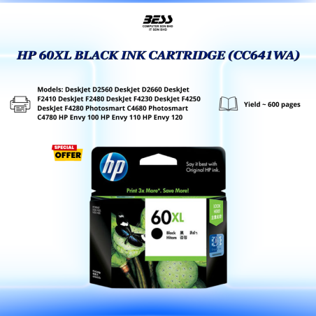HP 60XL BLACK INK CARTRIDGE (CC641WA)