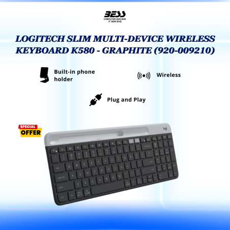 LOGITECH SLIM MULTI-DEVICE WIRELESS KEYBOARD K580 - GRAPHITE/WHITE/PINK