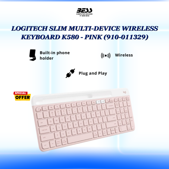LOGITECH SLIM MULTI-DEVICE WIRELESS KEYBOARD K580 - GRAPHITE/WHITE/PINK