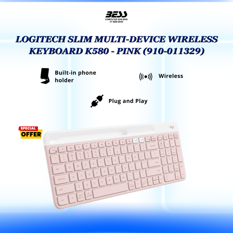LOGITECH SLIM MULTI-DEVICE WIRELESS KEYBOARD K580 - GRAPHITE/WHITE/PINK