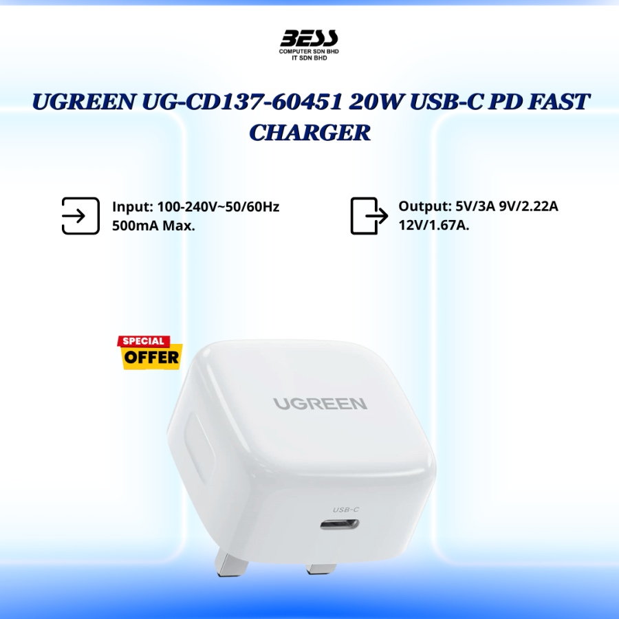 UGREEN UG-CD137-60451 20W USB-C PD FAST CHARGER