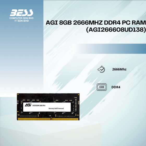 AGI 8GB 2666MHZ DDR4 PC RAM (AGI266608UD138)