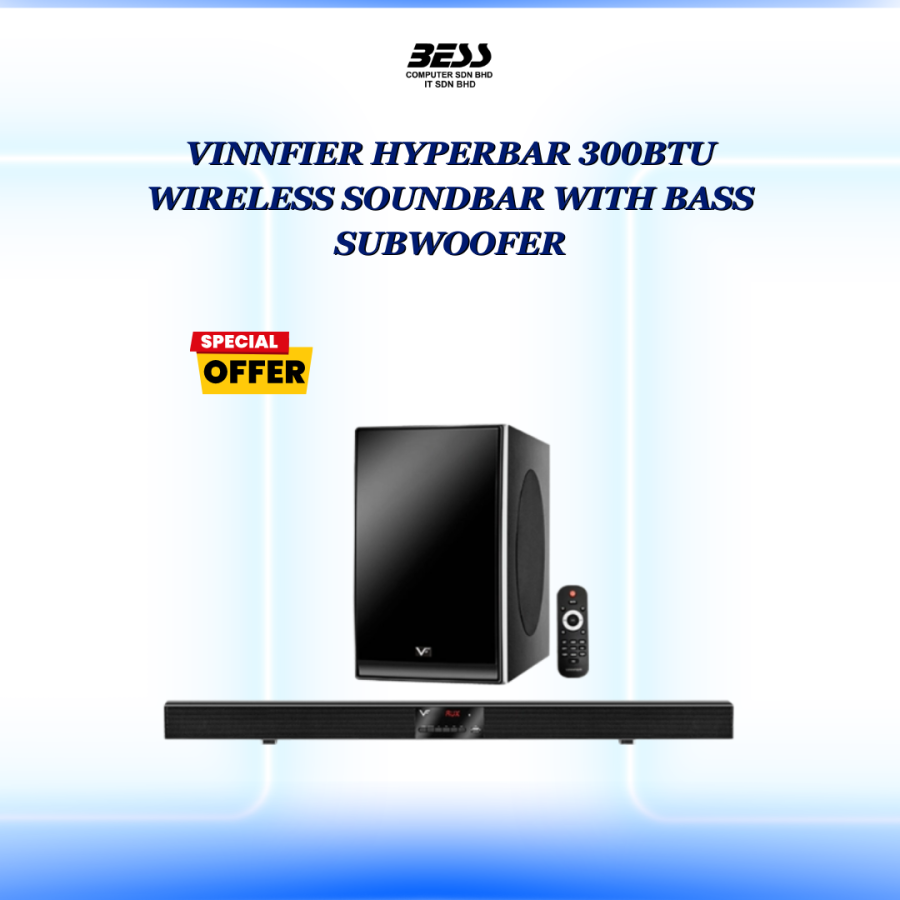 VINNFIER HYPERBAR 300BTU WIRELESS SOUNDBAR WITH BASS SUBWOOFER