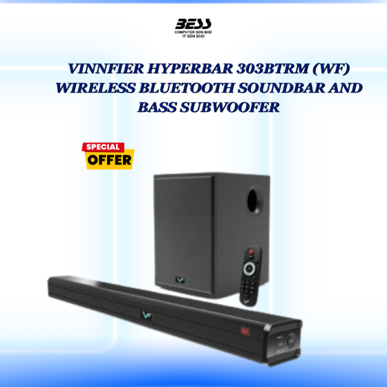 VINNFIER HYPERBAR 303BTRM WIRELESS BLUETOOTH SOUNDBAR AND BASS SUBWOOFER