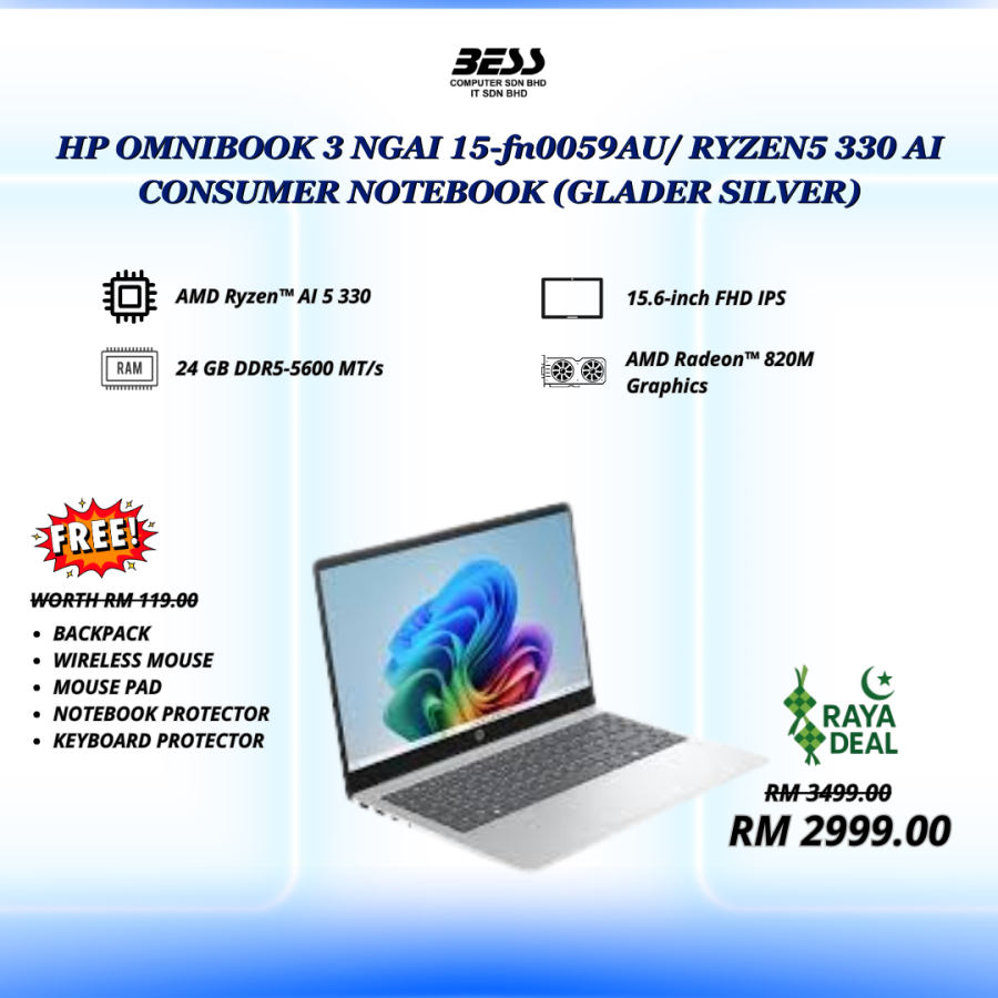 HP OMNIBOOK 3 NGAI 15-fn0059AU/ RYZEN5 330 AI