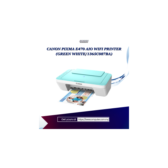 CANON PIXMA E470 AIO WIFI PRINTER (GREEN WHITE/1365C087BA)