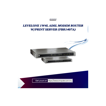 LEVELONE 1W4L ADSL MODEM ROUTER W/PRINT SERVER