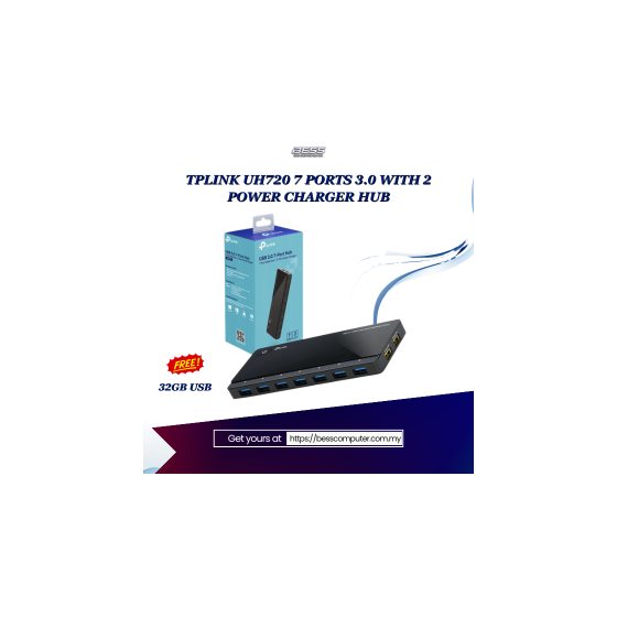 TPLINK UH720 7 PORTS 3.0 WITH 2 POWER CHARGER HUB