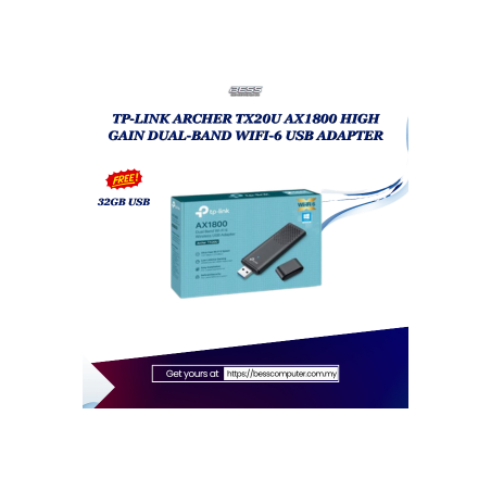TP-LINK ARCHER TX20U AX1800 HIGH GAIN DUAL-BAND WIFI-6 USB ADAPTER
