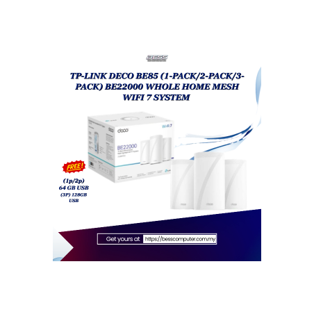 TP-LINK DECO BE85 (1, 2, 3-PACK) BE22000 WHOLE HOME MESH WIFI 7 SYSTEM (TRI-BAND)
