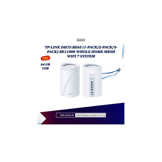 TP-LINK DECO BE65 (1-PACK/2-PACK/3-PACK) BE11000 WHOLE HOME MESH WIFI 7 SYSTEM
