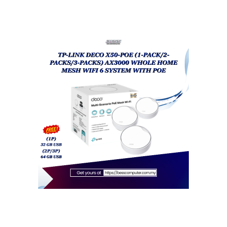 TP-LINK DECO X50-POE (1-PACK/2-PACKS/3-PACKS) AX3000 WHOLE HOME MESH WIFI 6 SYSTEM WITH POE