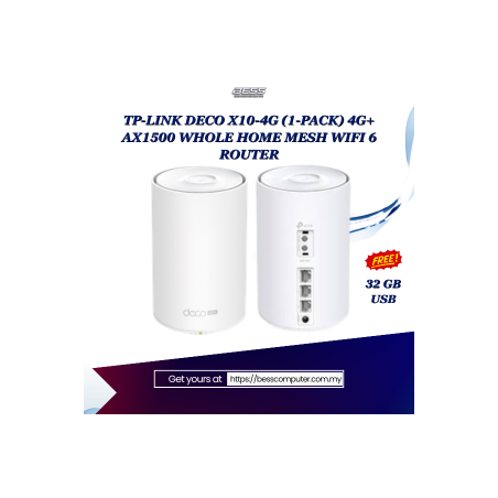 TP-LINK DECO X10-4G (1-PACK) 4G+ AX1500 WHOLE HOME MESH WIFI 6 ROUTER